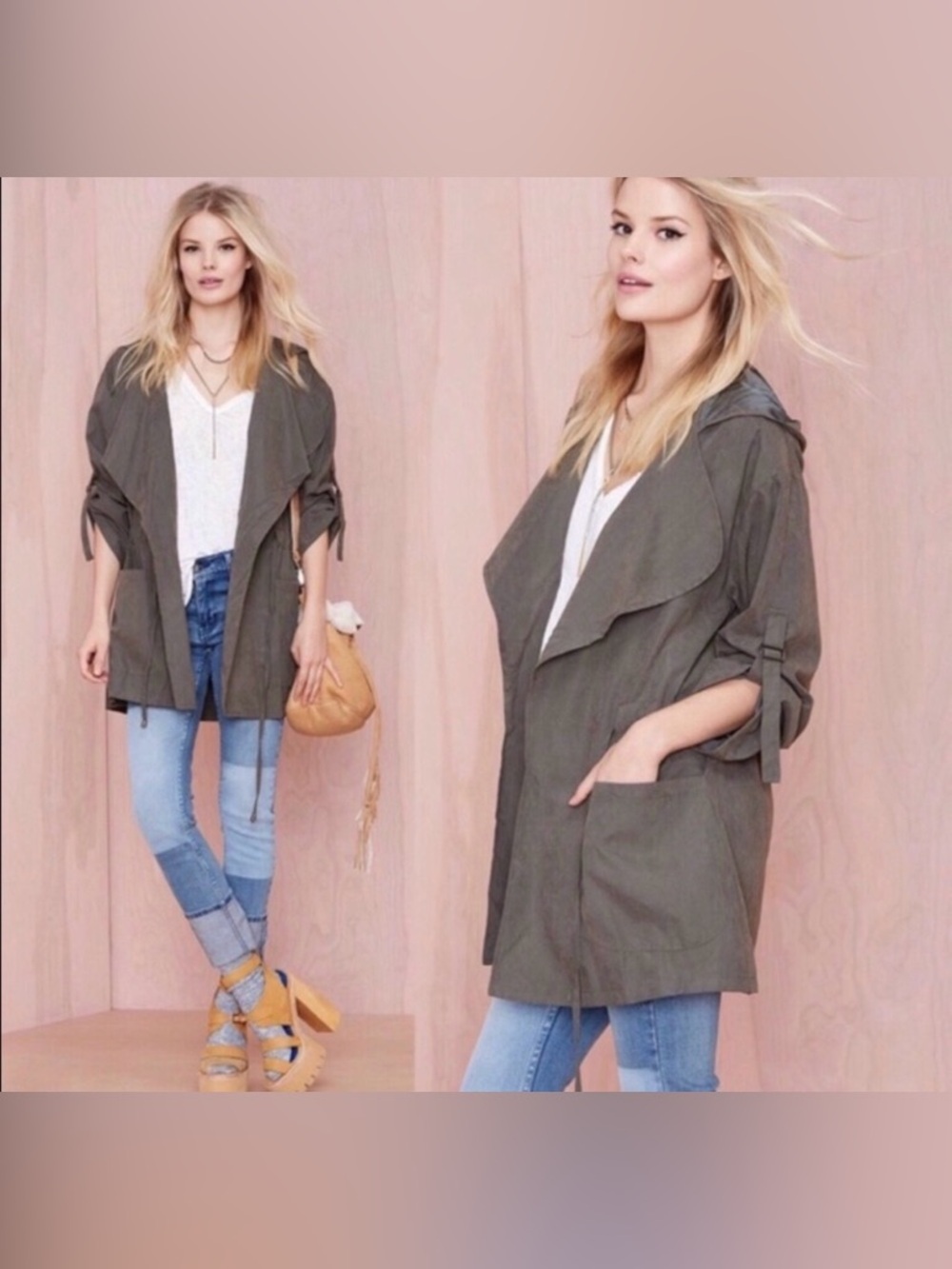 Audrey 3+1 Green Utility Jacket Hooded Coat